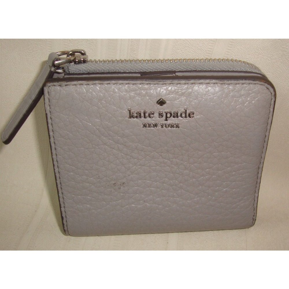Kate Spade New York Gray Leather Small Zip Around Wallet, Card Holder